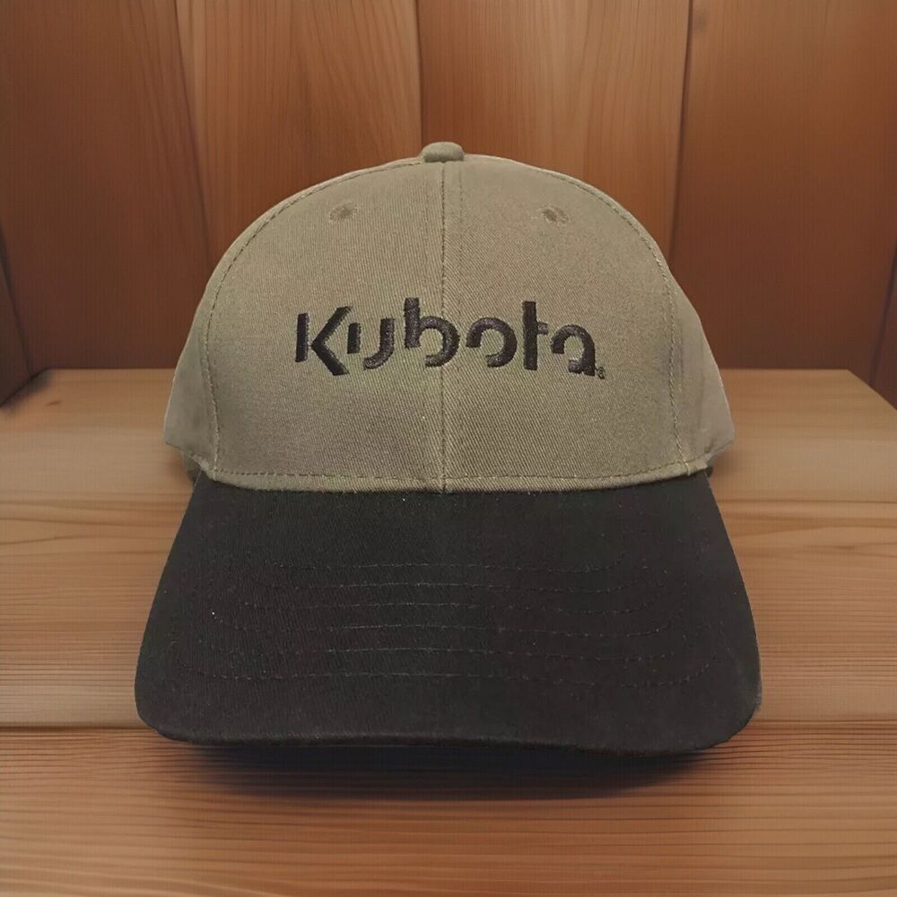 Kubota Tractor Hat Cap Adjustable Strapback Olive Green Black K-Products Farm